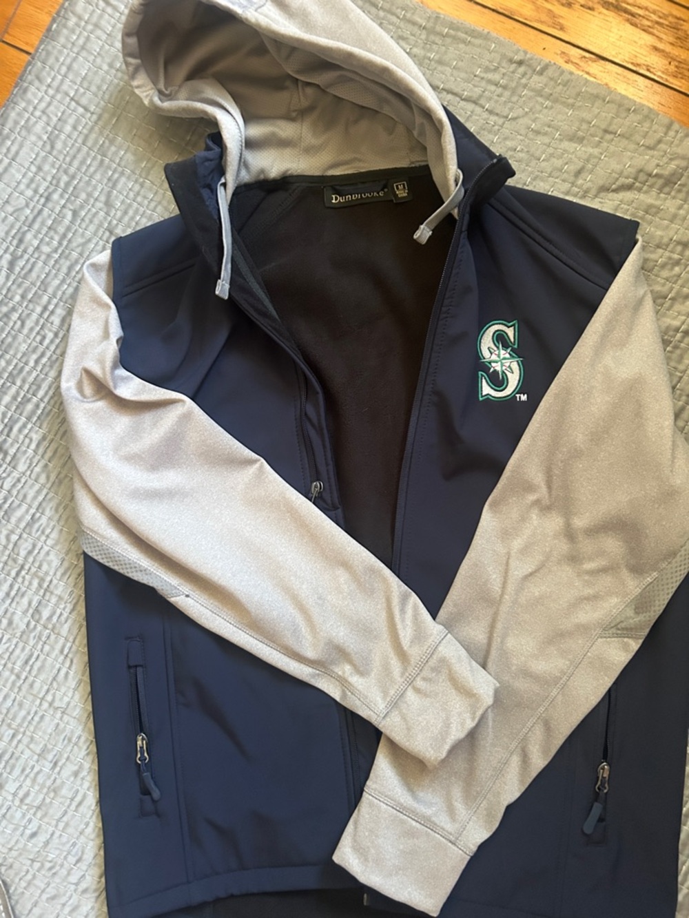 Seattle Mariners Navy & Gray Hooded Softshell Jacket - Team Logo Dunbrooke Brand